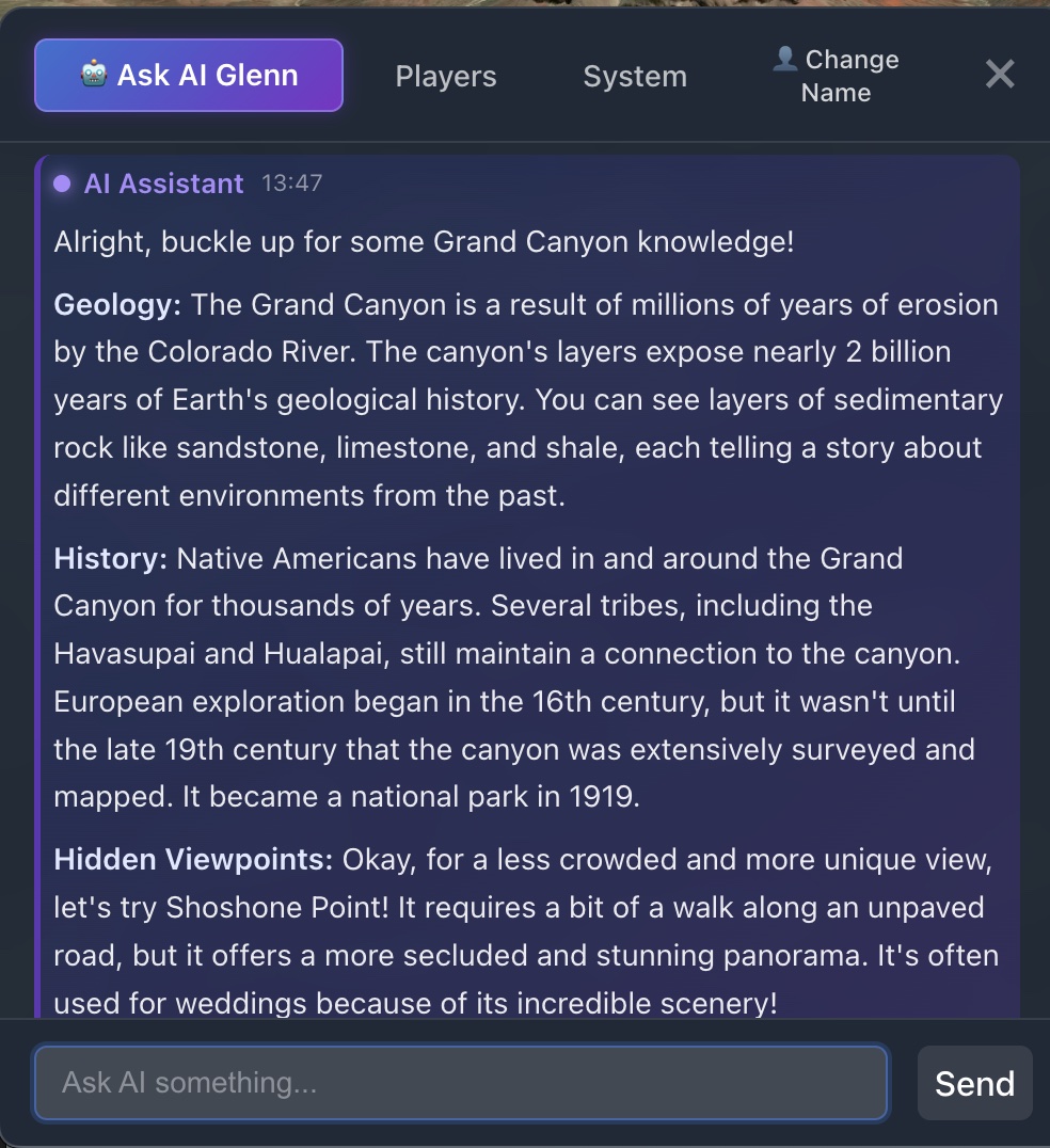 AI chat providing insights about Grand Canyon geology