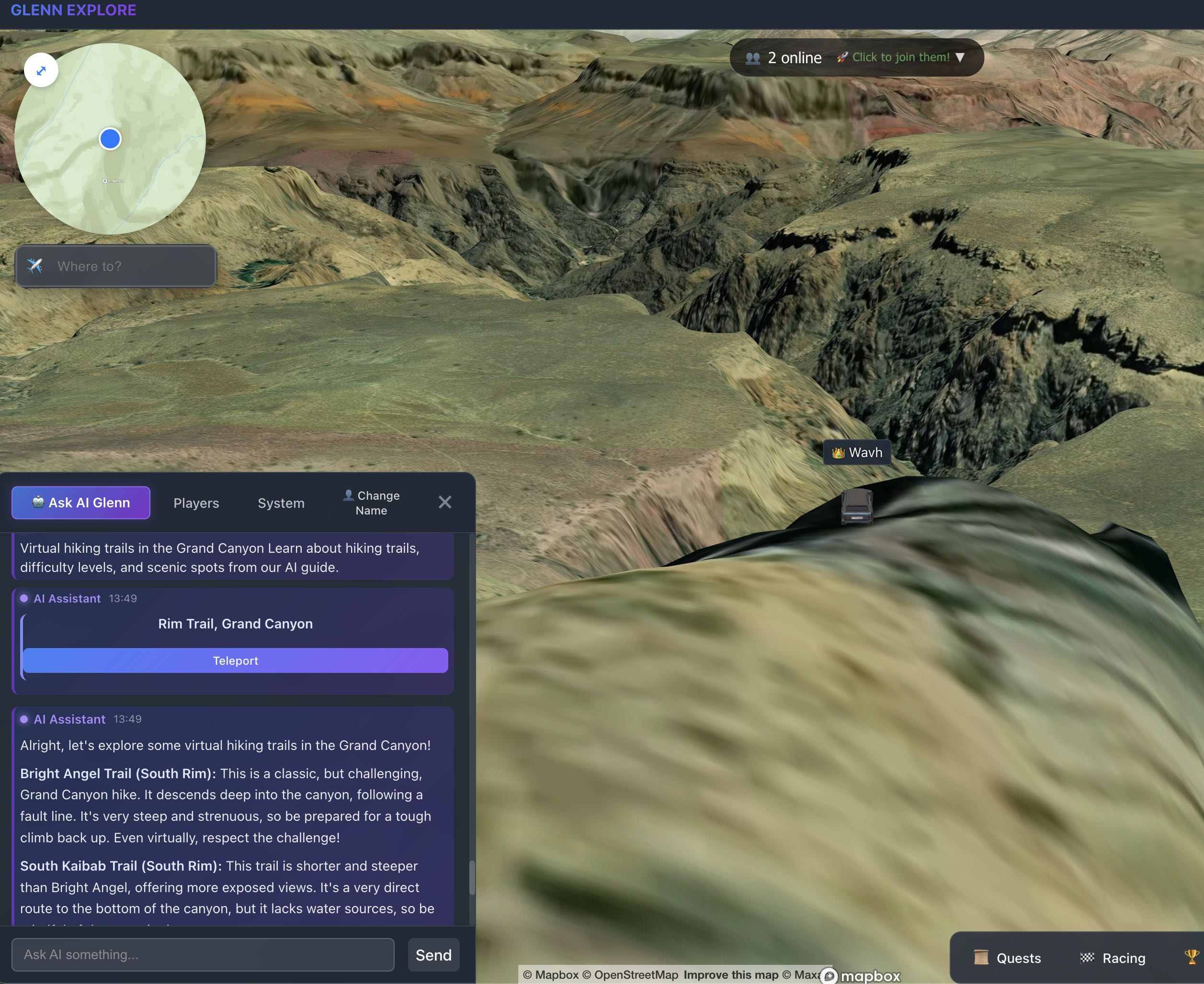 Virtual hiking trails in the Grand Canyon